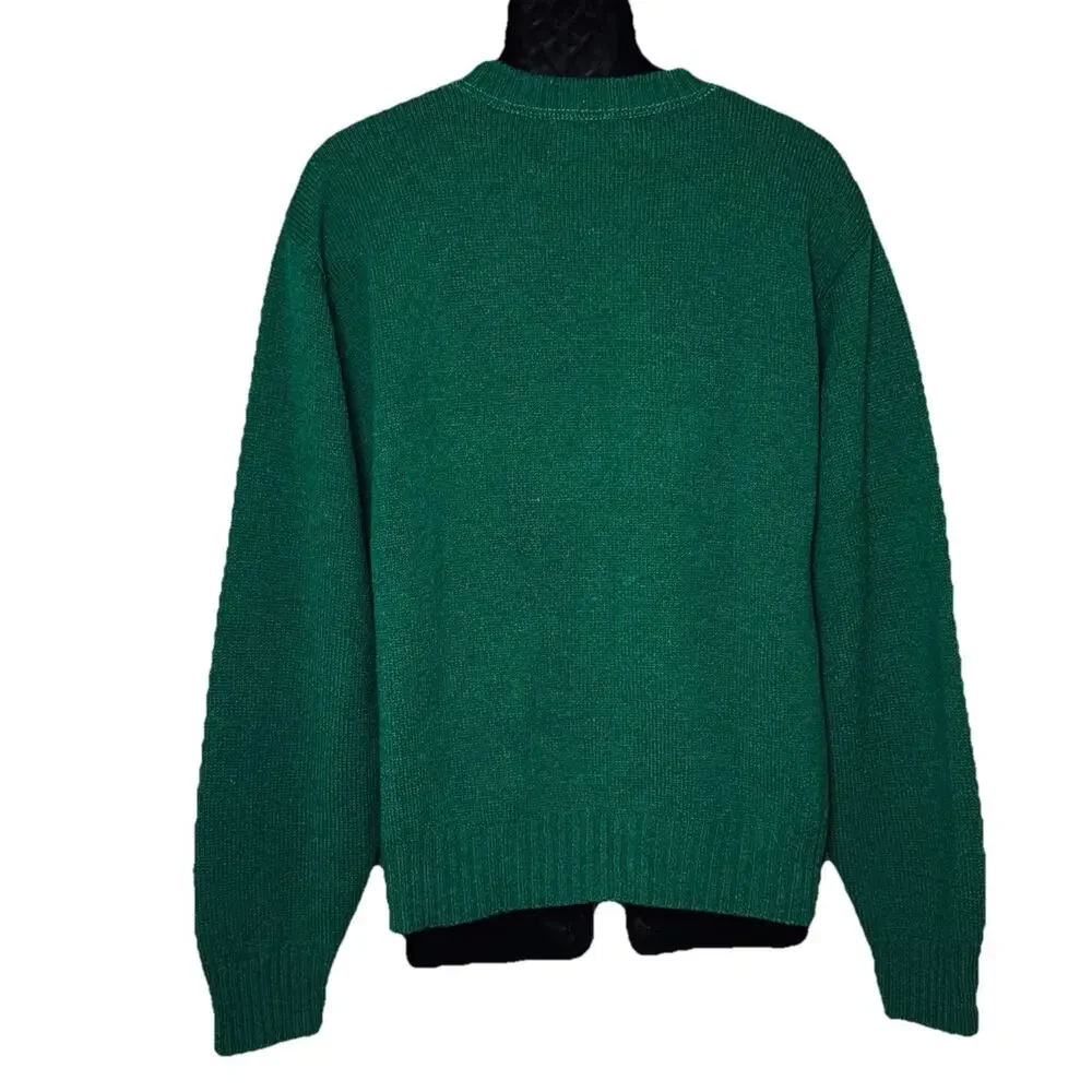 VTG 80s Jantzen Mens XL‎ Solid Forest Green Cable Knit Crew Neck Chunky Sweater